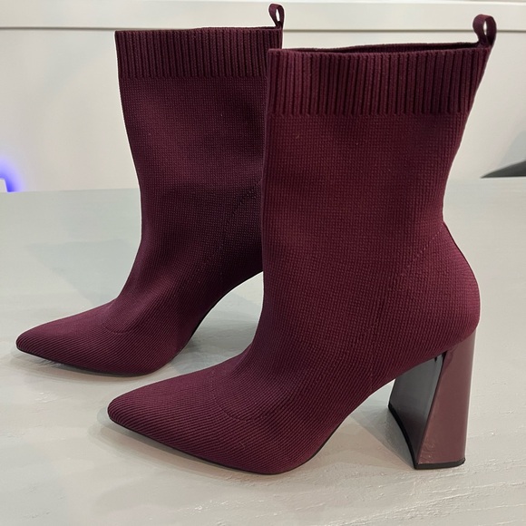 Lulu's Felicia Wine Ribbed Knit Pointed Toe Sock Boots | 7 - Picture 8 of 10